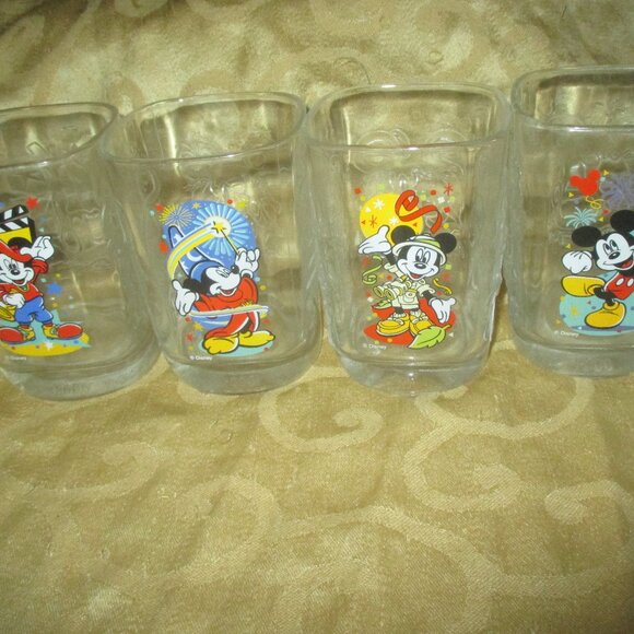 Walt Disney World 2000 Millennium Mickey Mouse Square Glasses McDonalds Lot Of 4 - Picture 1 of 3